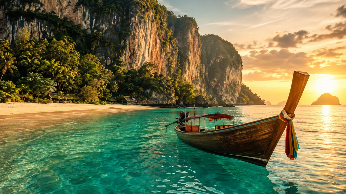 Mer turquoise et bateau en Thaïlande