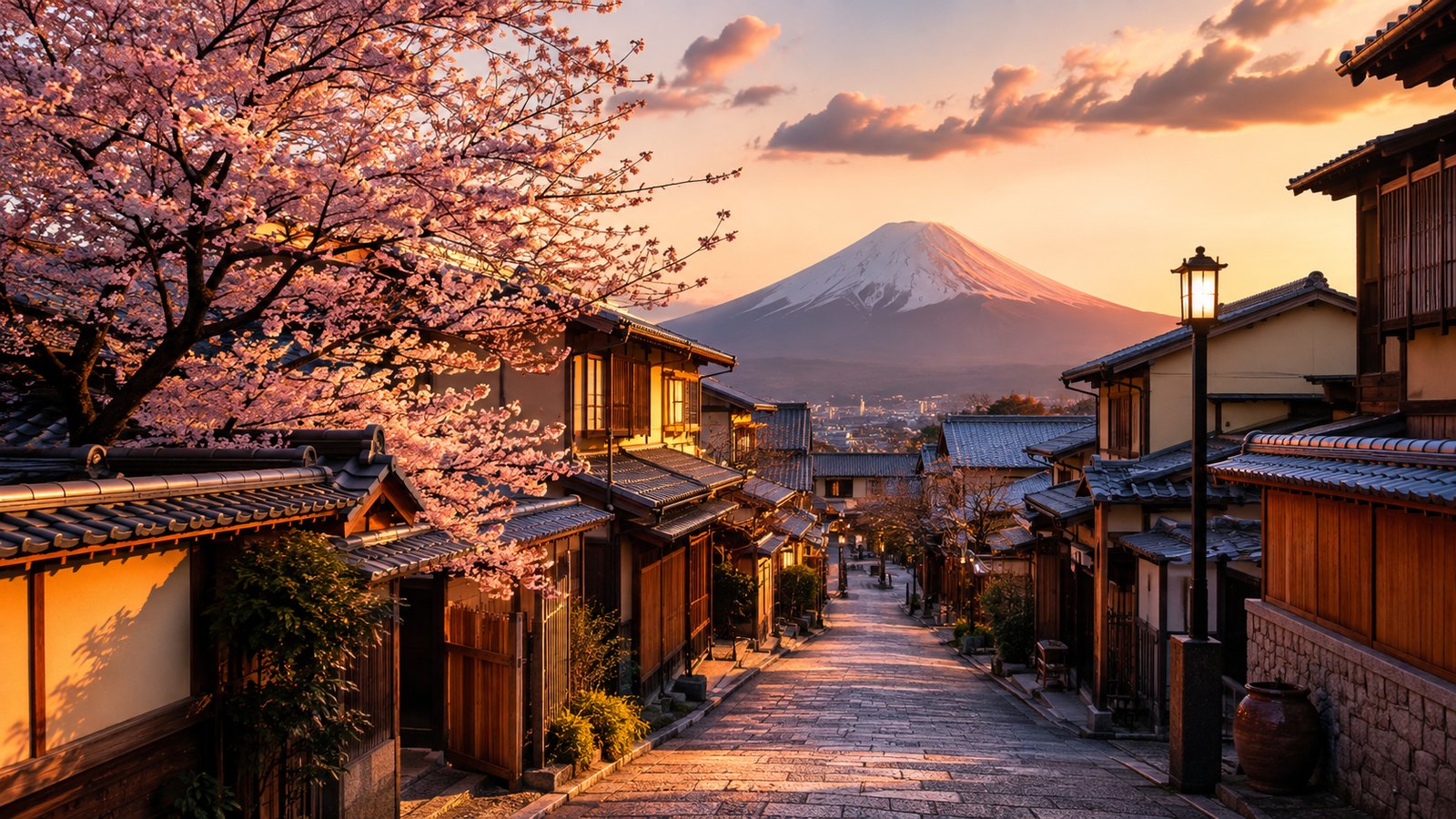 Paysage du Japon avec le mont Fuji et des cerisiers