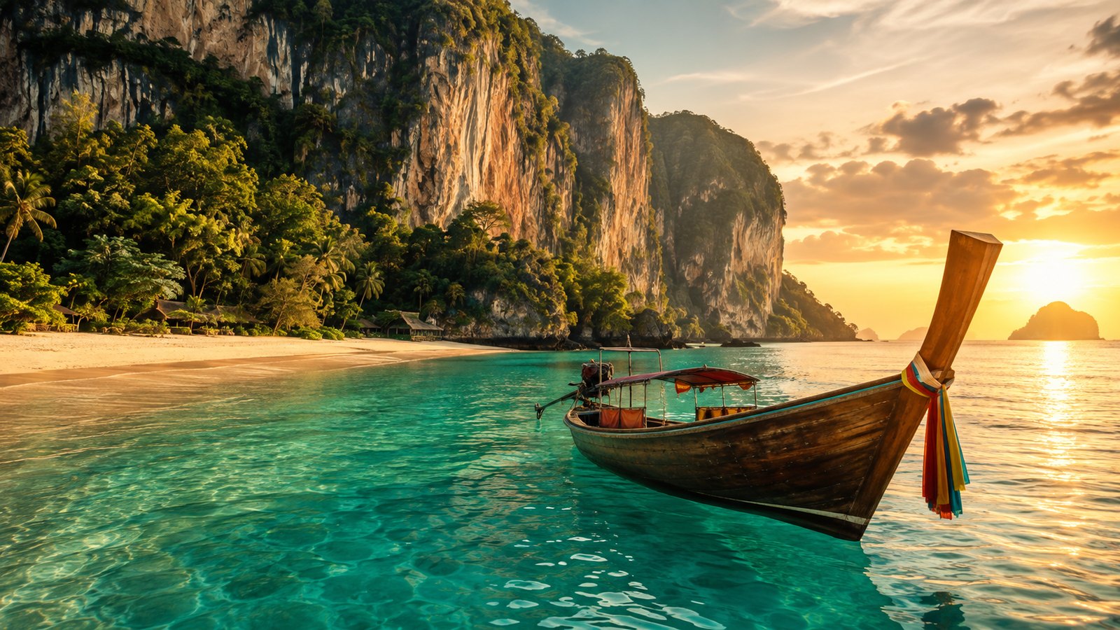 Mer turquoise et bateau en Thaïlande